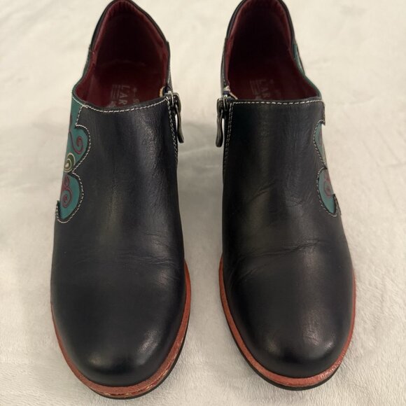 L'Artiste Zami Bootie Black Multi Color Ankle Boots Eu 38 U.S. 7.5/8 Boho Artsy - Picture 9 of 13